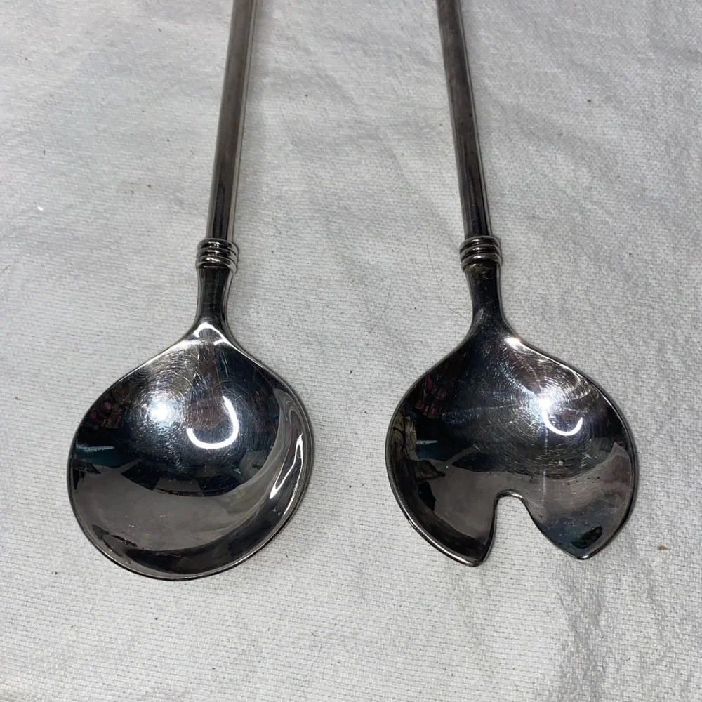 Vintage Zn.4.MK Salad Serving Spoon And Fork Silver Plated - Made In Italy